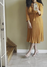 Elegant Long Sleeve Pleated Dress