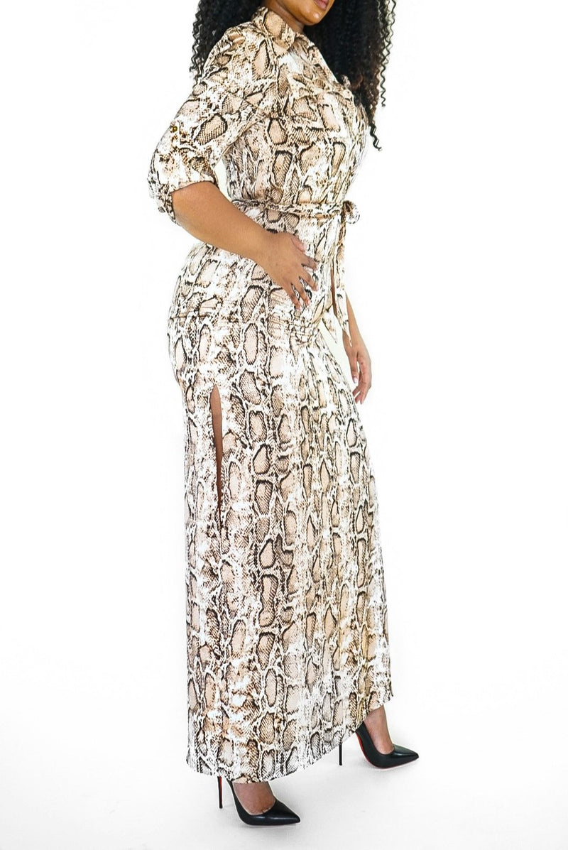 Satin snake outlet print dress